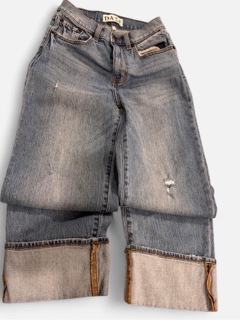 Distressed Wide leg Cuffed Jeans